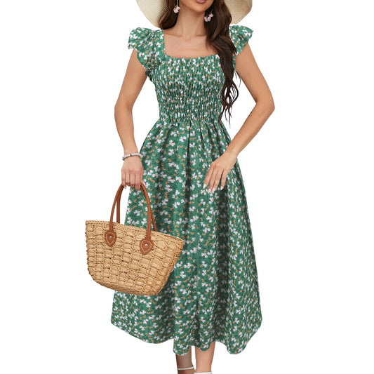 A-Line Dress with Puff Sleeves and Square Neck