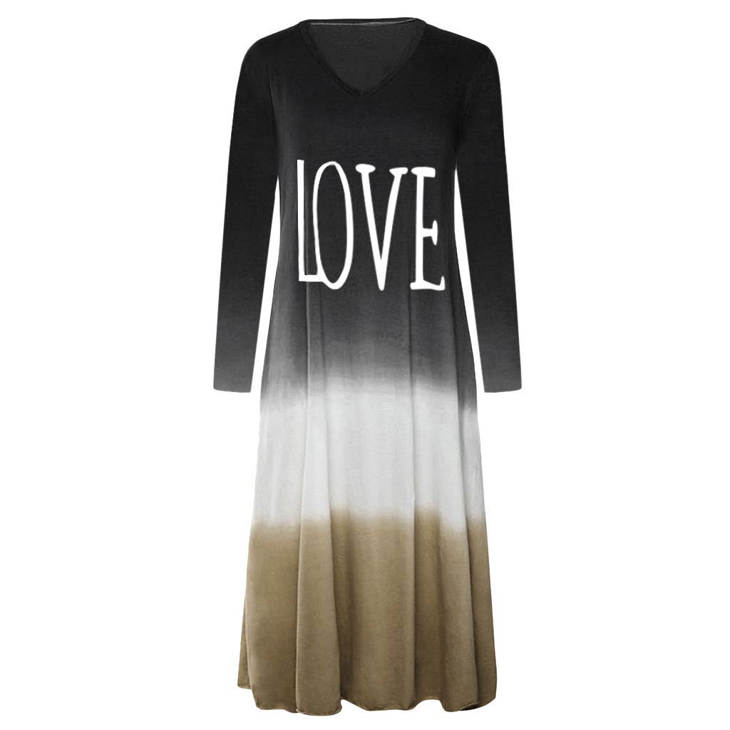 Fashion color-blocking printe long-sleeved dress