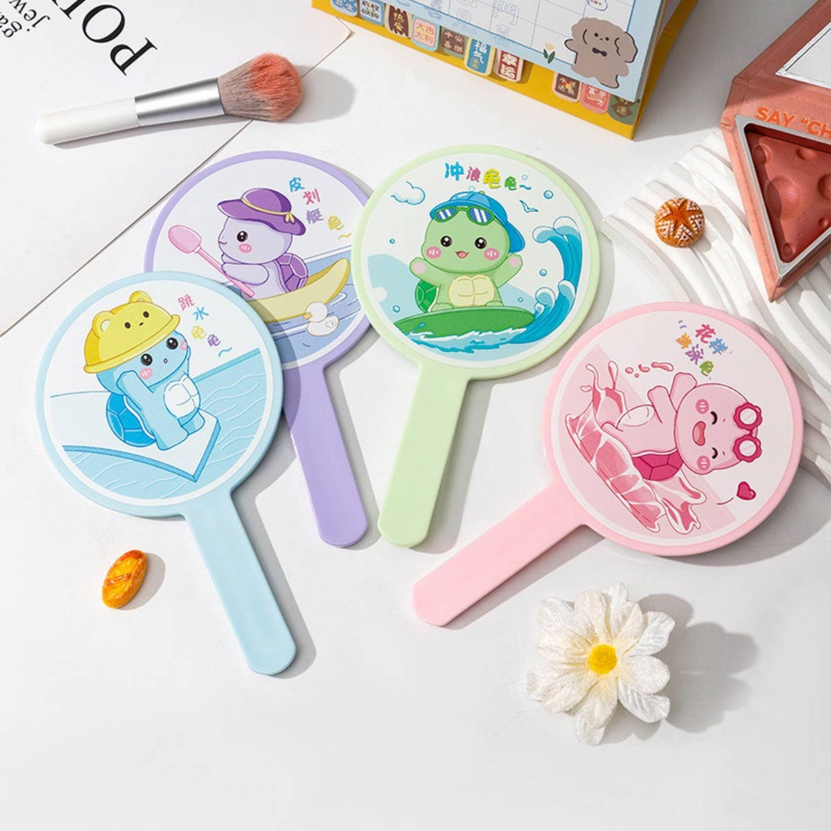 CWMM6947_CARTOON CUTE HANDHELD ROUND HANDLE MAKEUP MIRROR