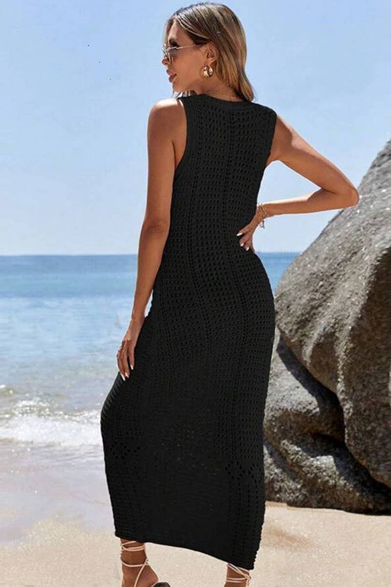 CWDMD4741_KNIT HOLLOW LONG TANK BIKINI COVER UP DRESS