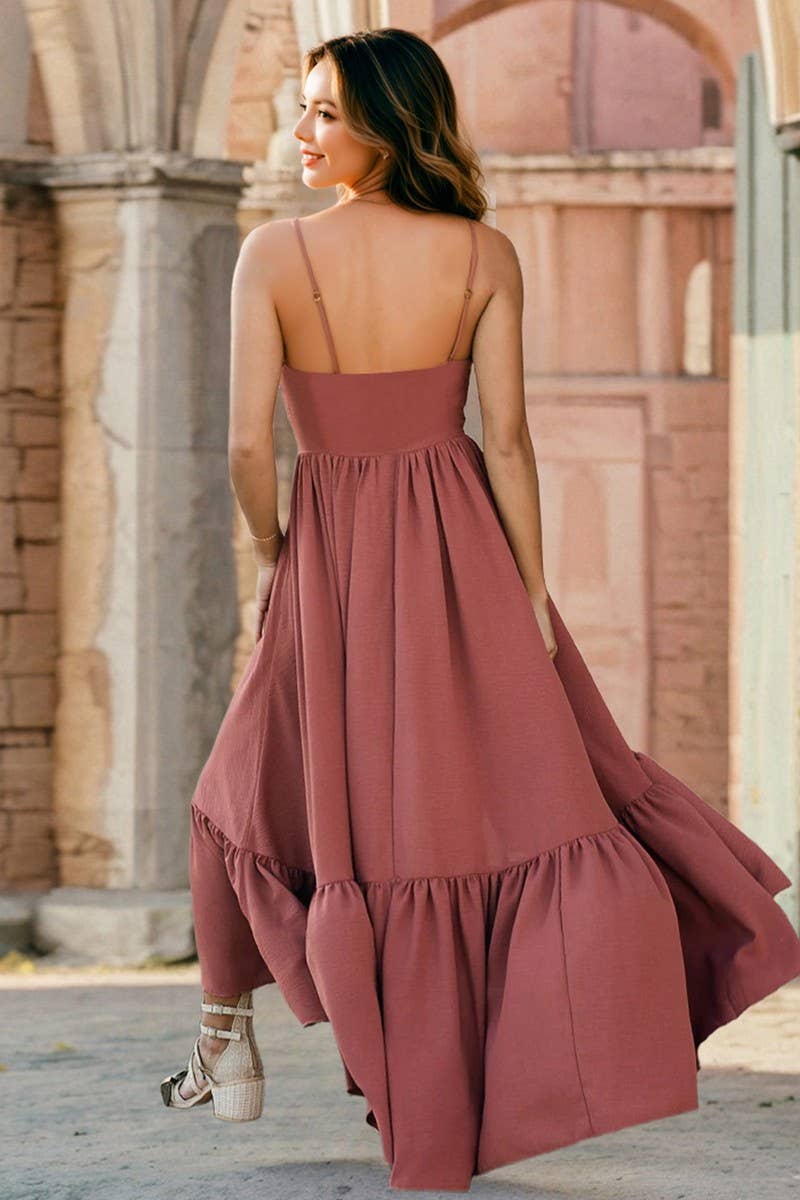 CWDMD6183_LACE TRIM ASYMMETRICAL A-LINE CAMI DRESS