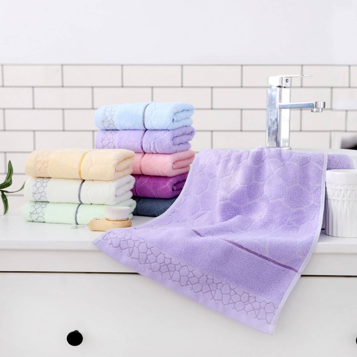 PURE COLOR COTTON QUALITY FLOWER THICK WOOL TOWEL_CWMM2299