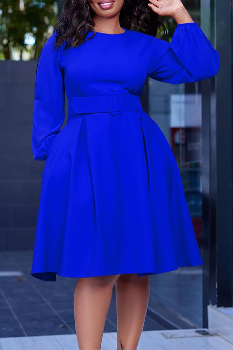 CWDSD6394_AUTUMN WINTER LONG-SLEEVED WAIST DRESS SHORT