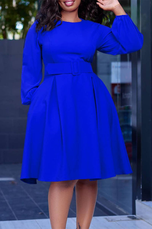 CWDSD6394_AUTUMN WINTER LONG-SLEEVED WAIST DRESS SHORT