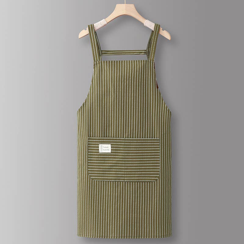 Cotton Striped Grid Kitchen Apron with Pocket