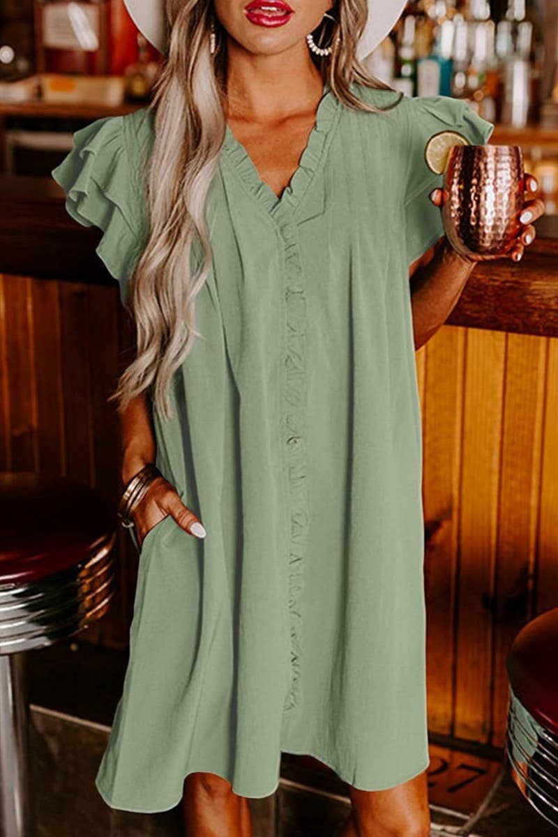 CWDSD10610_SUMMER SOLID COLOR LOOSE SHORT-SLEEVED DRESS