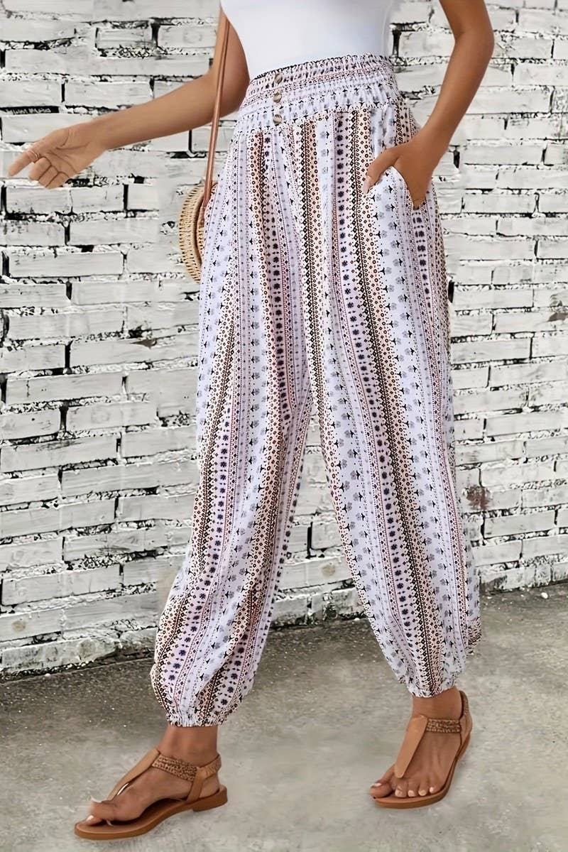 CWBLP2069_BOHO PRINT ELASTIC WAIST DRAPED JOGGER PANTS