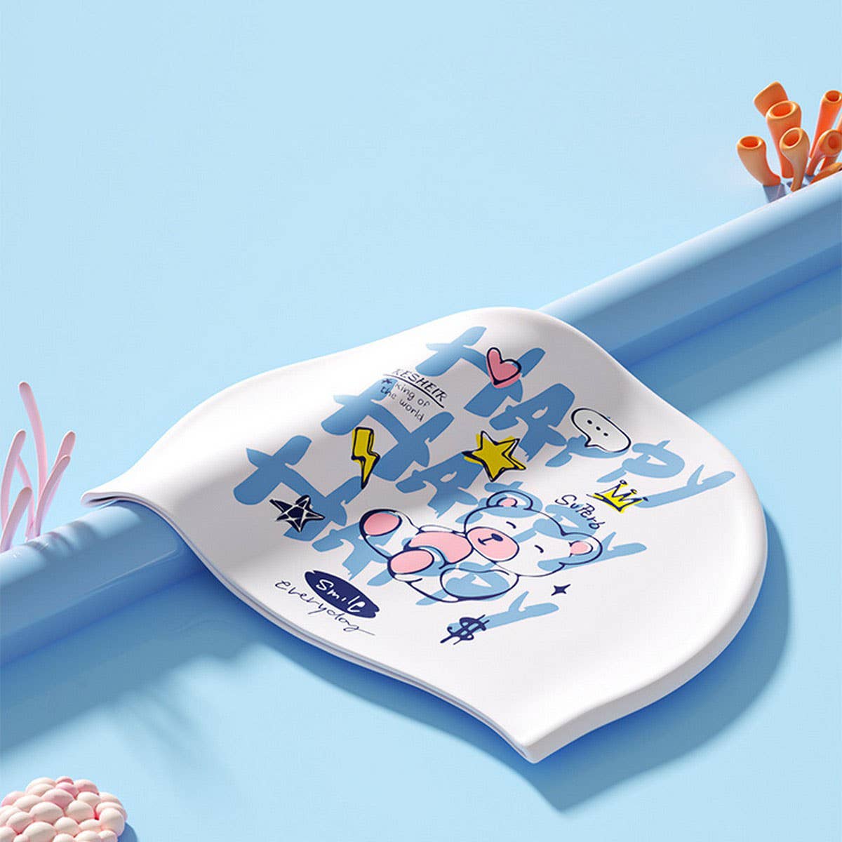 Kids' Silicone Swim Cap?Cute Print, Ear Protection