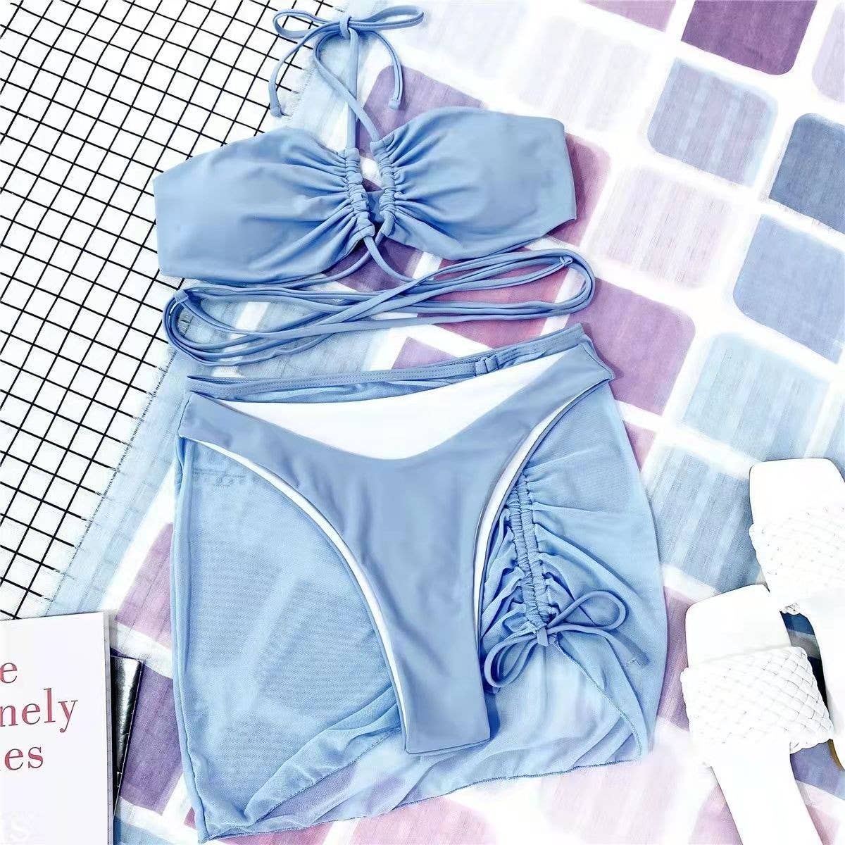 Solid Color Bandage Bikini - Sexy Women's Swimwear_CWMW0167