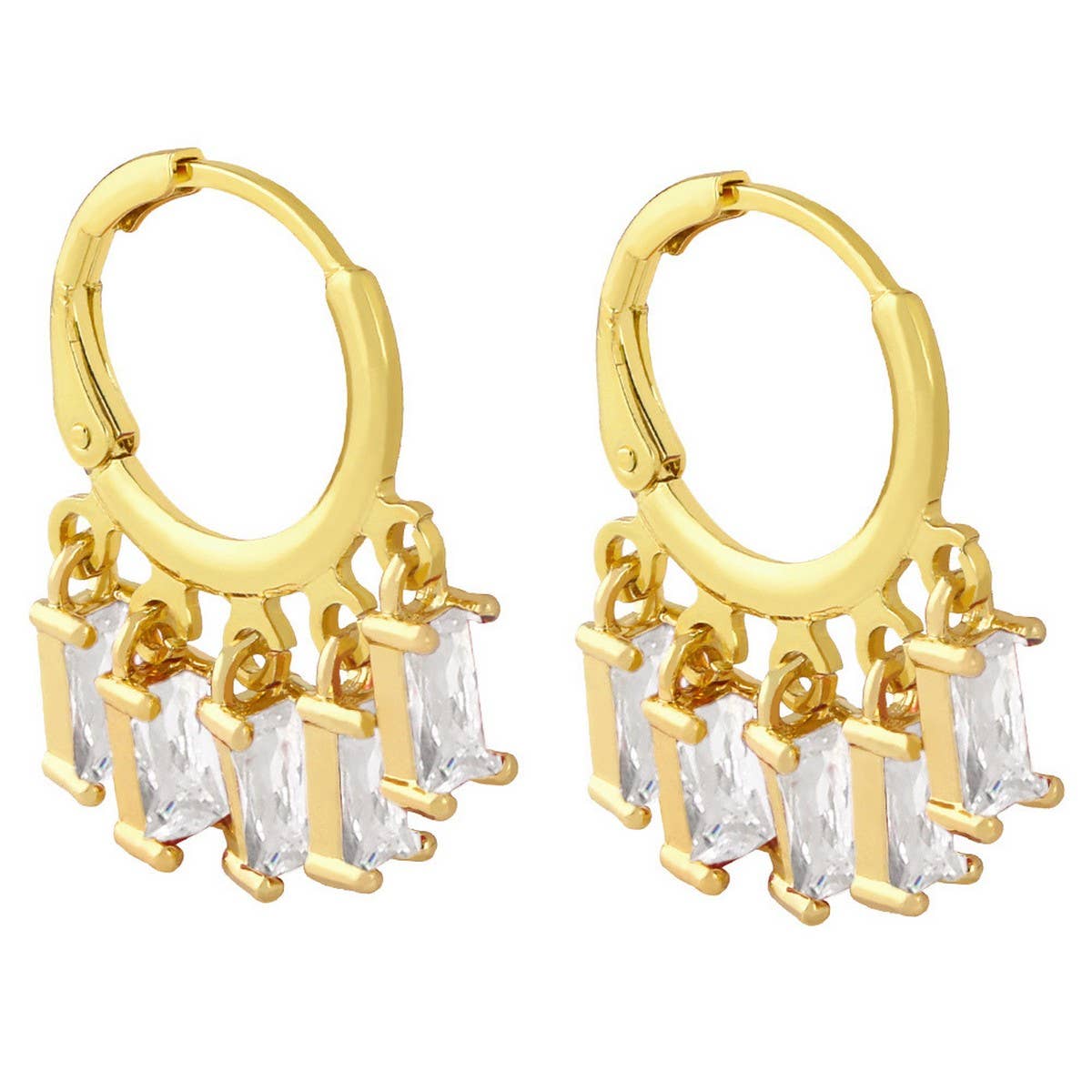 RECTANGULAR COLORED ZIRCON TASSEL EARRINGS_CWAJE1006