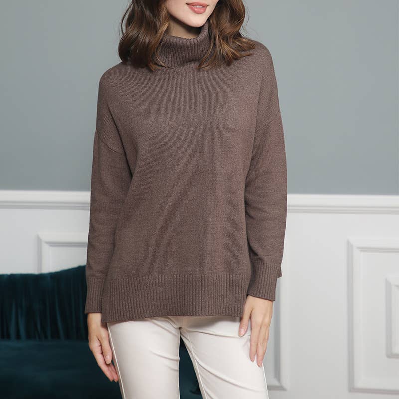 TURTLENECK IRREGULAR LOOSE SOLID COLOR SWEATER