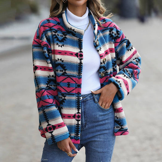 Single breasted geometric fleece jacket