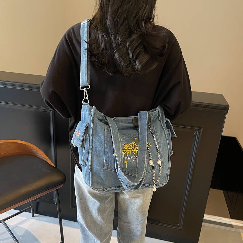 Fashionable casual versatile denim crossbody bag