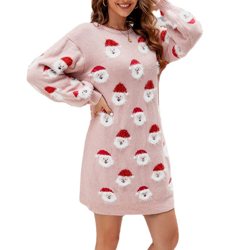 SANTA CLAUS HEAD JACQUARD MID-LENGTH DRESS