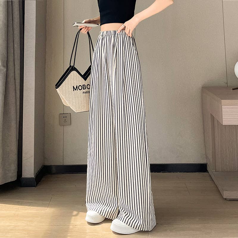 LOOSE CASUAL PRINTED STRIPE WIDE-LEG PANTS