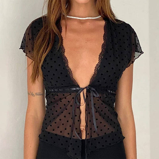 Sexy Polka Dot Loose Short Sleeve Cardigan