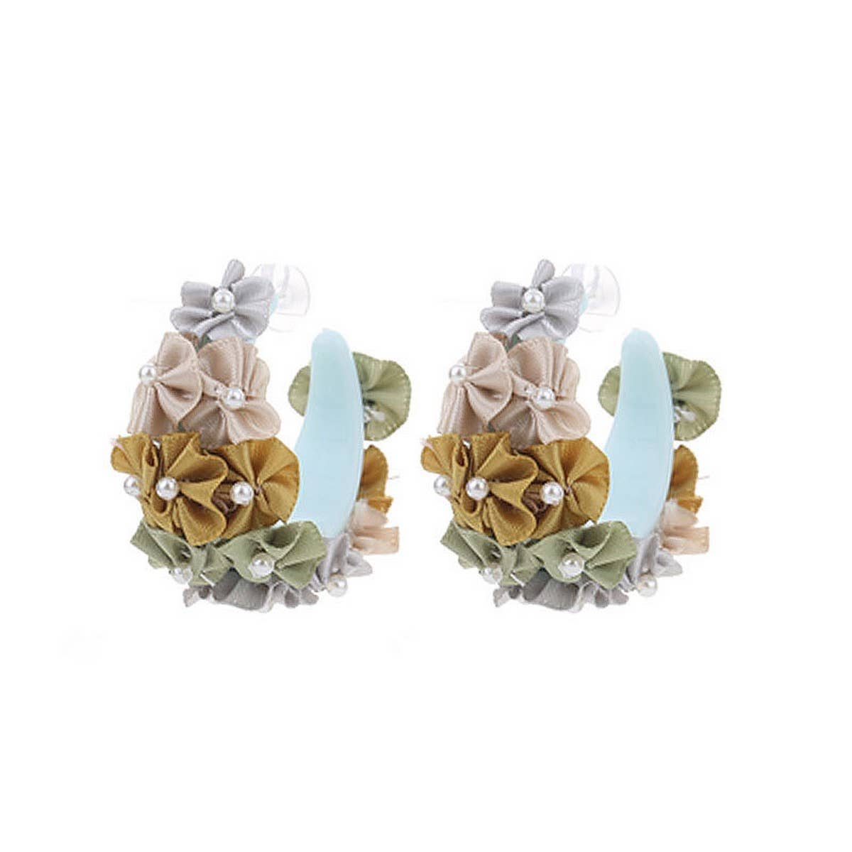 Handmade Fabric Flower C-Hoop Earrings Fresh Style
