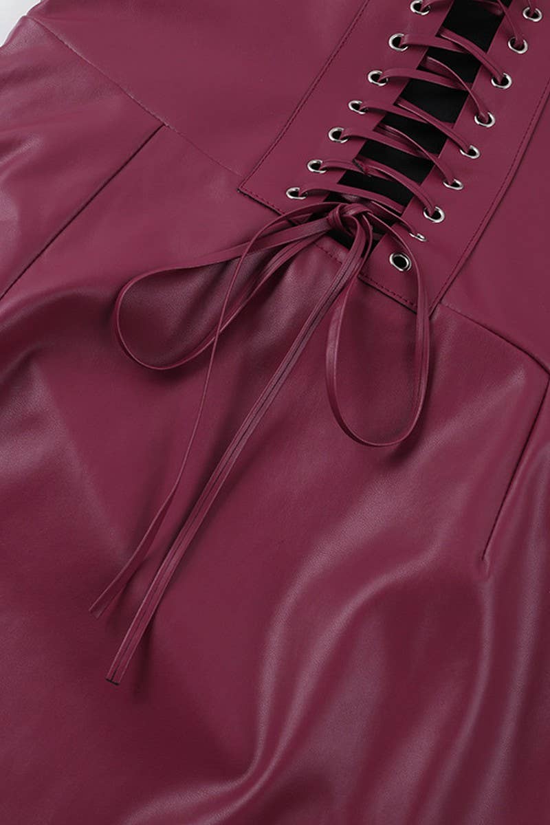 CWDTD0437_BACKLESS LEATHER STRAPLESS BODYCON DRESS