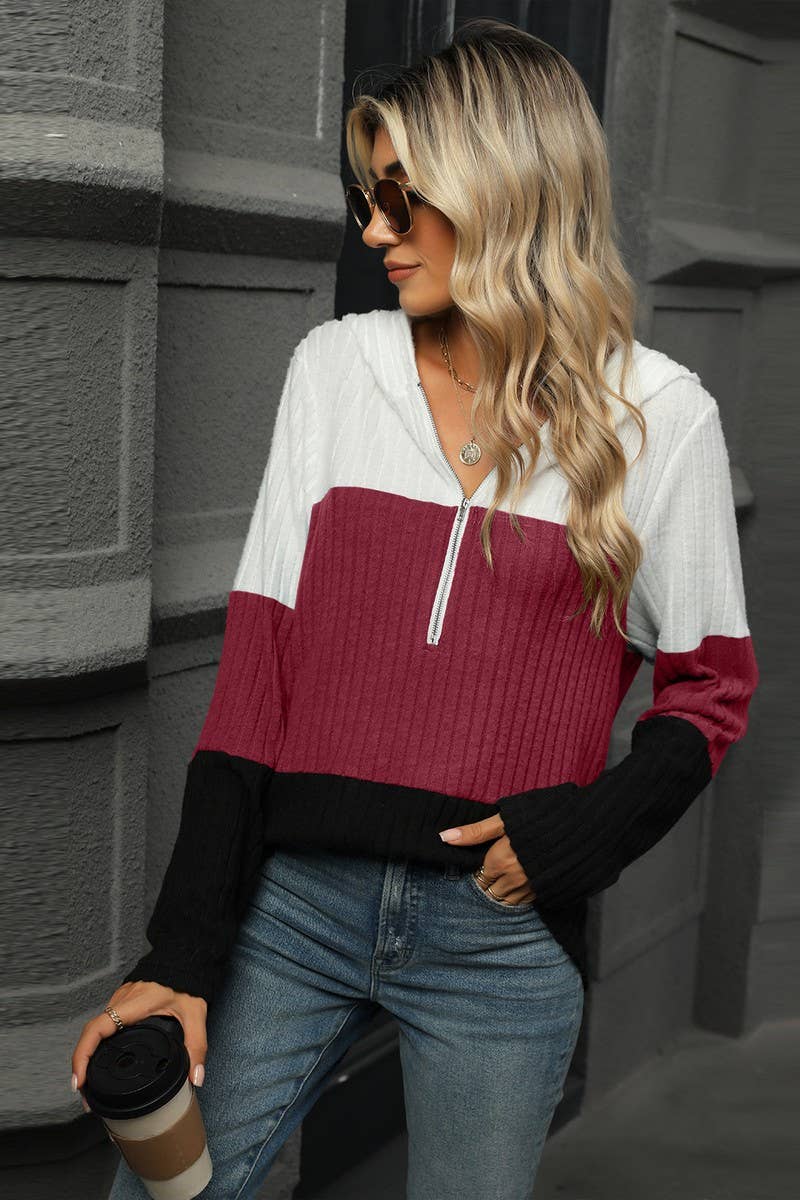 CWOHOL1098_LOOSE FIT CONTRAST ZIP HOODIE