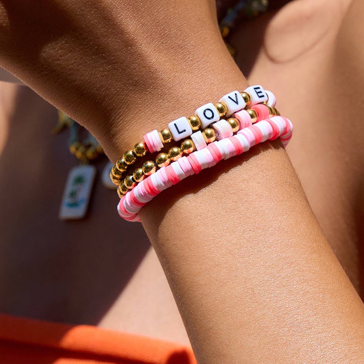 Sweet 18K Gold Colorful Clay & Steel Bead Bracelet