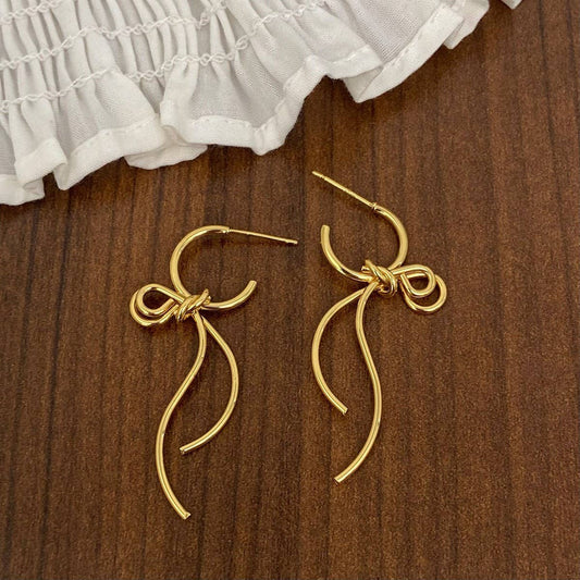 FASHIONABLE HIGH-GRADE METAL BOW PENDANT EARRINGS