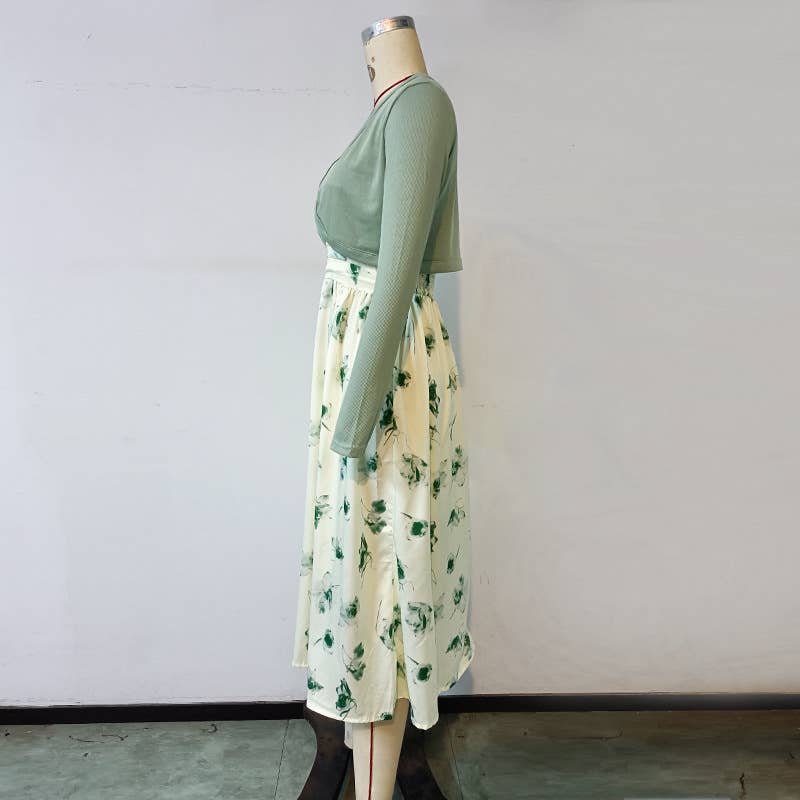 Spaghetti Strap Midi Dress with Knit Cardigan Set