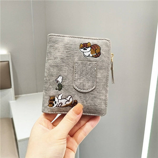 NEW RETRO EMBROIDERED CAT SHORT WALLET_CWAB2569