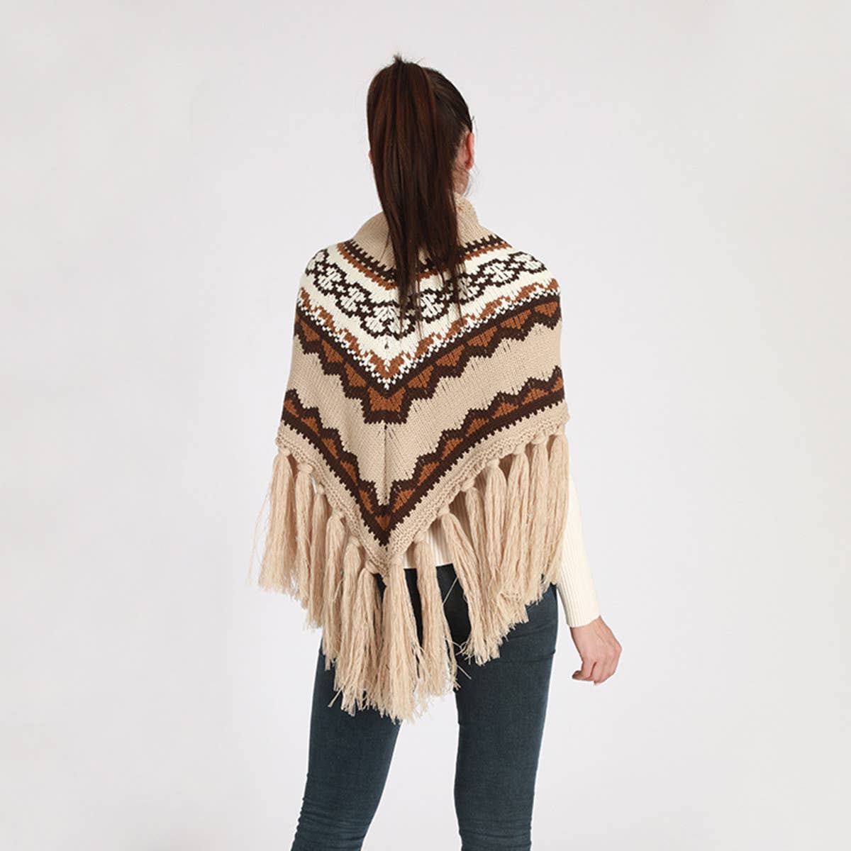 RETRO STRIPED NATIONAL WIND TRIANGLE SHAWL_CWASC0349