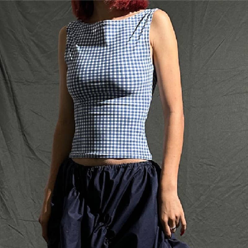 Houndstooth bow strap slim fit vest