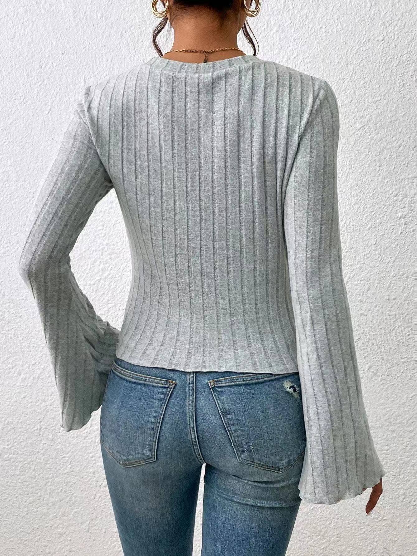 SHORT FLARED SLEEVE CREW NECK SLIM-FIT T-SHIRT