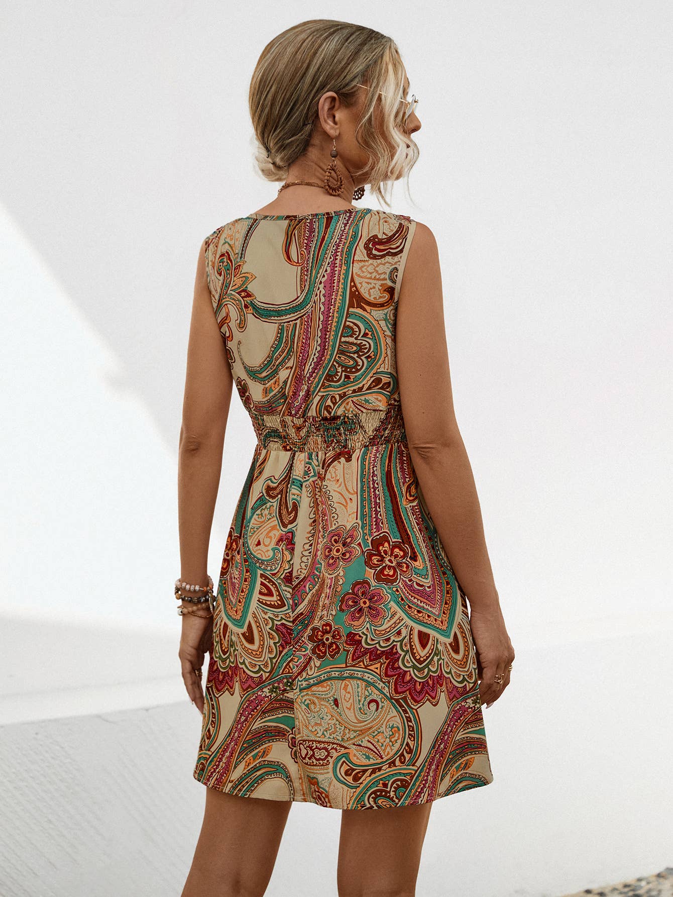 V-neck knotted print wrap dress