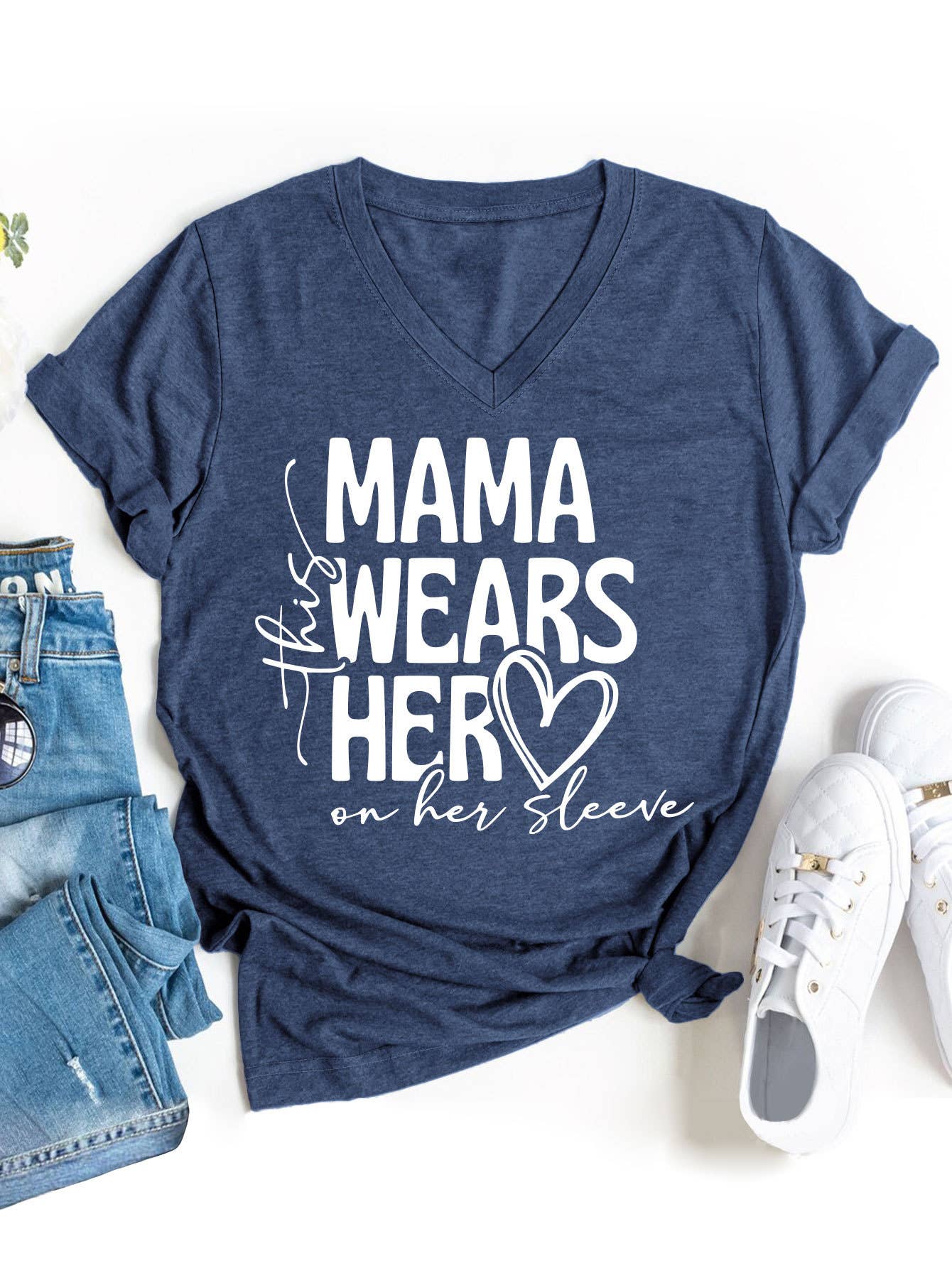 Simple Mother's Day V-neck blouse_CWTBLS0554