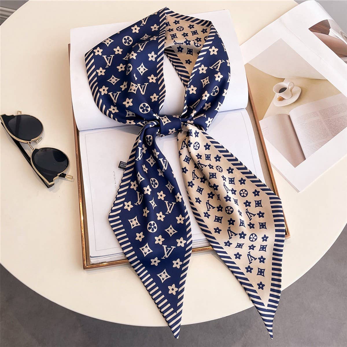 LETTER PRINT DOUBLE LAYER  HEAD SCARF