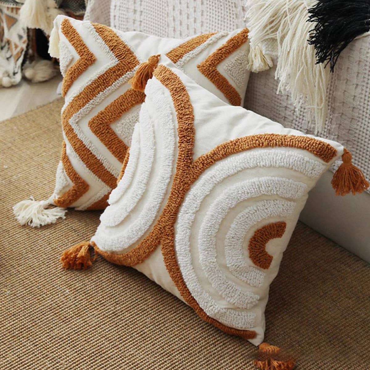Tufted Tassel Sofa Cushion Boho Style Soft Decor