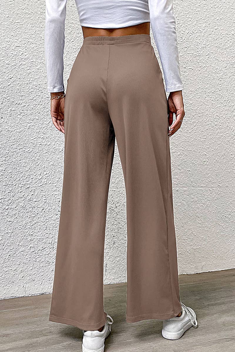 SOLID COLOR PIT STRIPE CASUAL WIDE-LEG PANTS