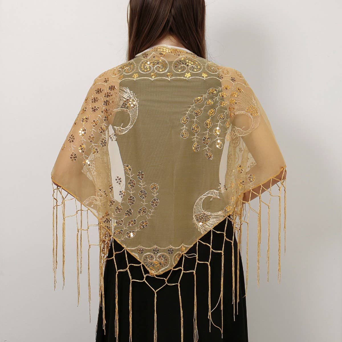 ETHNIC CLASSIC PEACOCK TASSEL TRIANGLE SHAWL