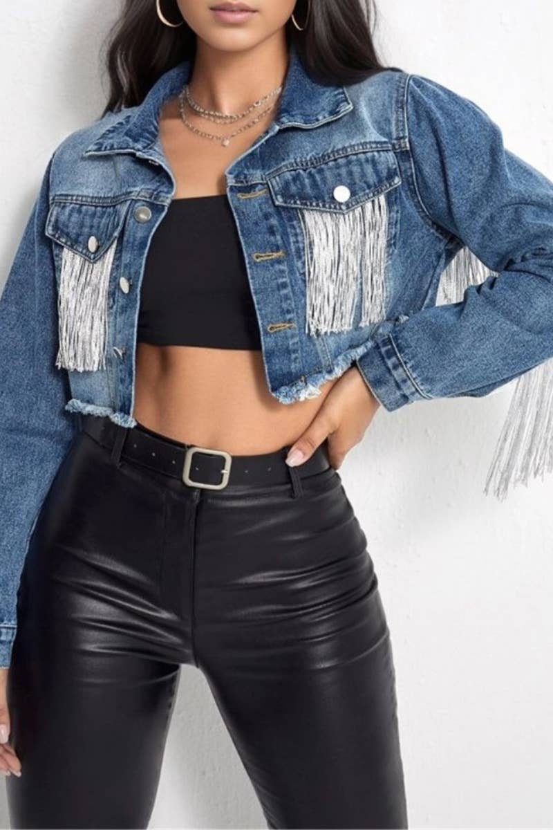 CWJJ0231_OLD LONG-SLEEVED DENIM JACKET WITH FRINGE