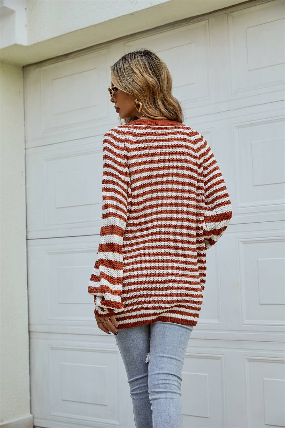 STRIPED SWEATER PLUS SIZE LOOSE KNIT