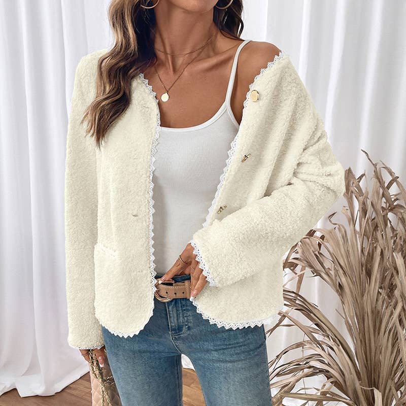 Lace lace patchwork single-breasted cardigan
