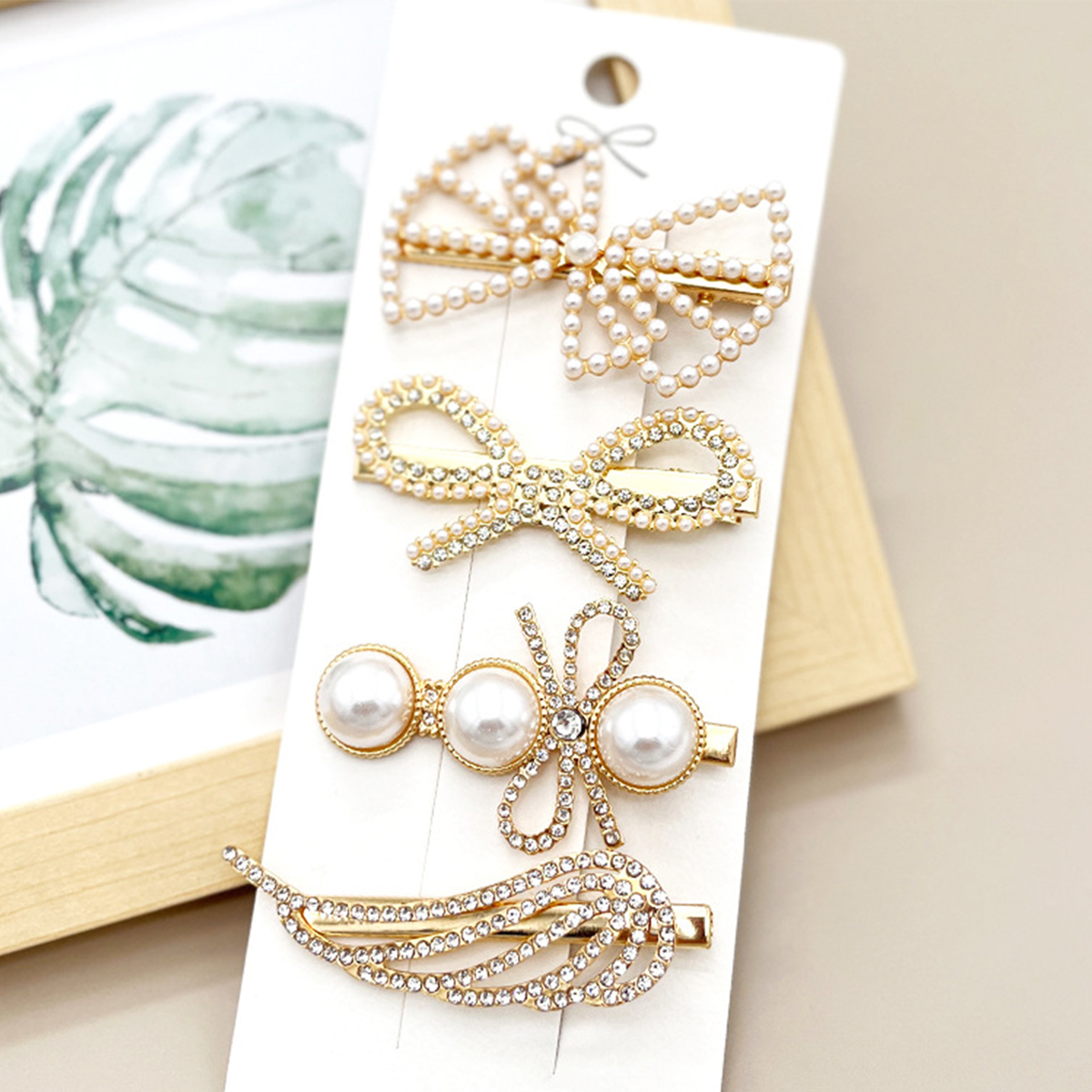 Rhinestone Pearl Hair Clip Set - Elegant Side Pin _CWAHA0159