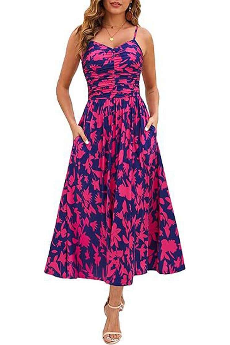 CWDHL1087_SPAGHETTI STRAP FLORAL PRINT TANK DRESS