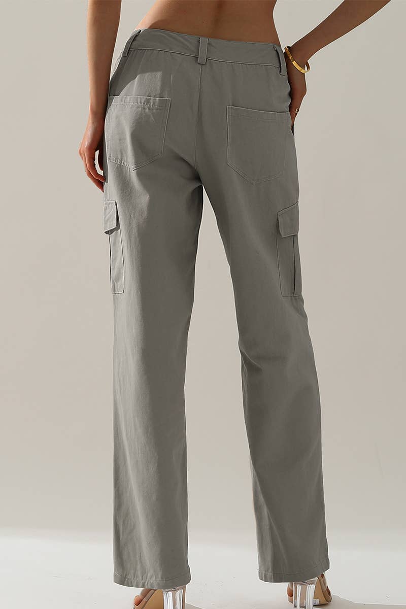 CWBLP421_Cargo Cotton Pants Wide Leg Casual Pants 4 Pockets