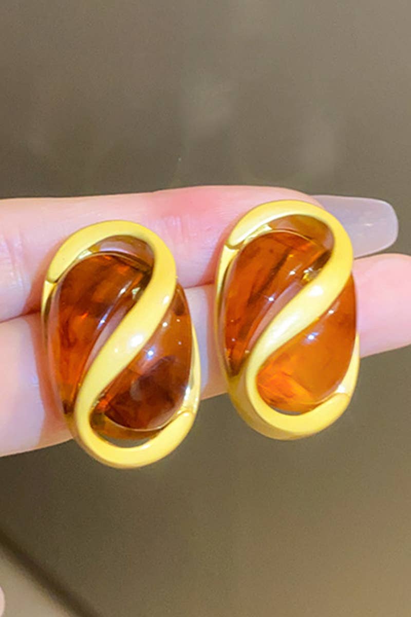 FASHION RESIN OVAL GEOMETRY SILVER NEEDLE EARRINGS_CWAJE0427