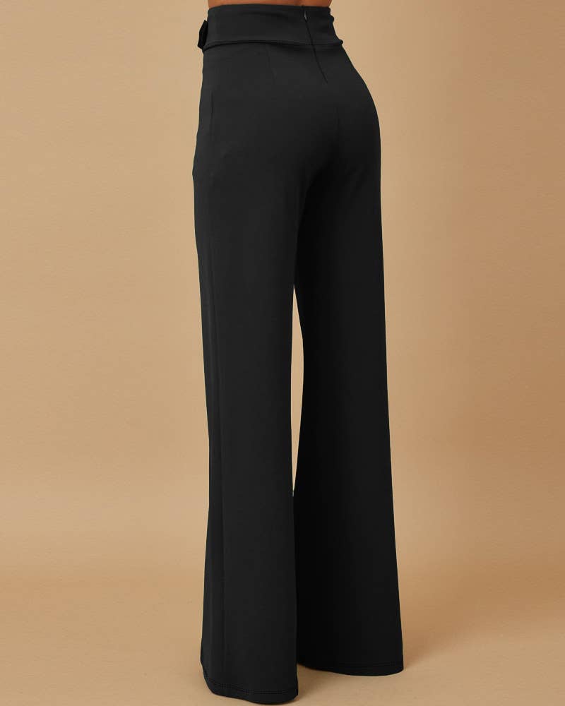 HIGH-WAISTED METAL BELTS STRAIGHT-LEG PANTS