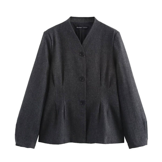 STAND COLLAR DESIGN SENSE SOLID COLOR CARDIGAN