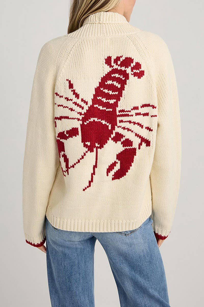 CWOSWL07743_2024 WINTER SHRIMP PRINT BUTTON KNIT CARDIGAN