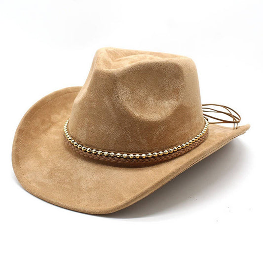 Braided Rope Western Jazz Cowboy Hat Faux Suede_CWAH2515