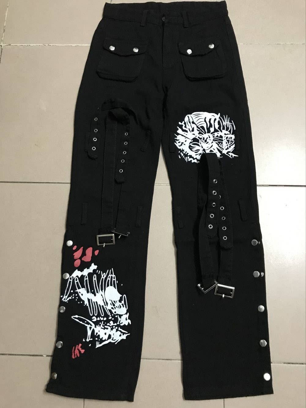 Street Style Split Hem Printed Denim Jeans