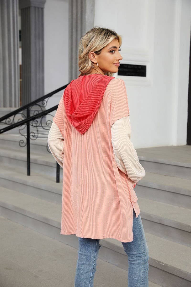 CWOHOL1111_AUTUMN AND WINTER COLOR MATCHING IRREGULAR HOODIE