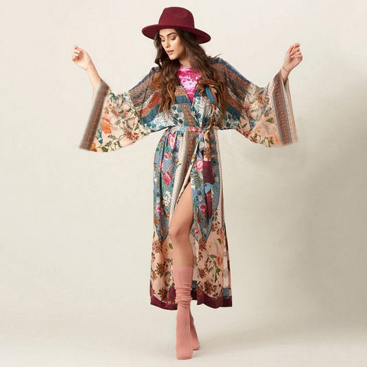 Rayon Floral Bikini Cover-Up Beach Cardigan_CWMM6307